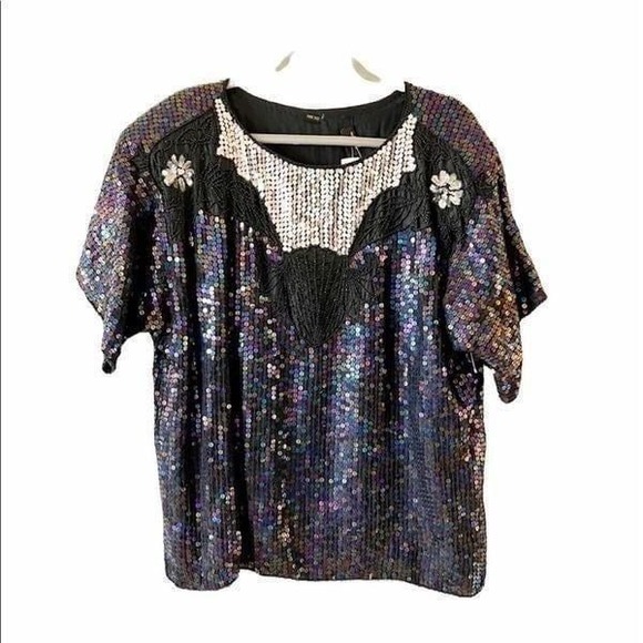 Mark & John Vintage Deadstock Sequin Top Silk Free Size 90s Golden Girls Costume - Picture 1 of 9